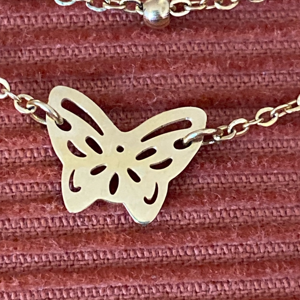 Gold Toned double-strand Butterfly Anklet - Picture 3 of 9